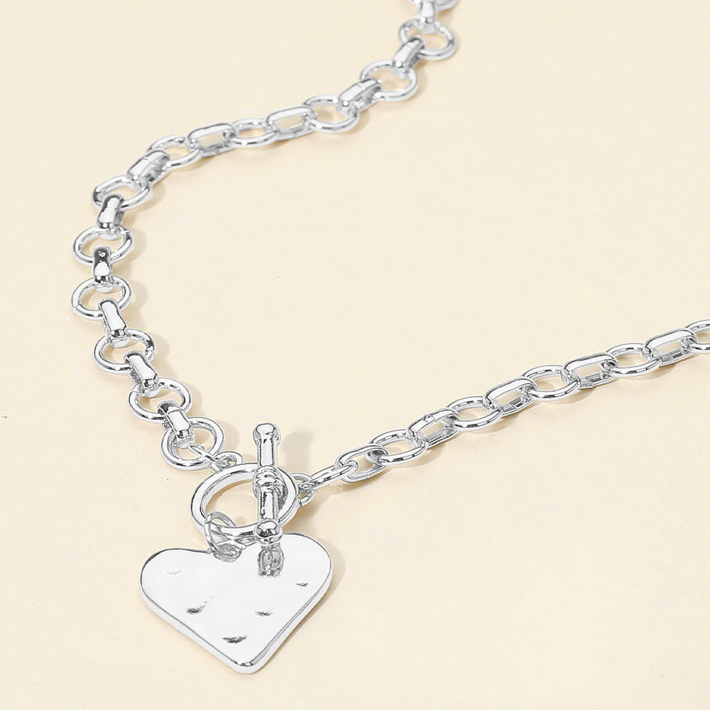 Madeline Love Rhodium Hammered Metal Heart Pendant Chunky Chain Toggle Necklace - Necklaces