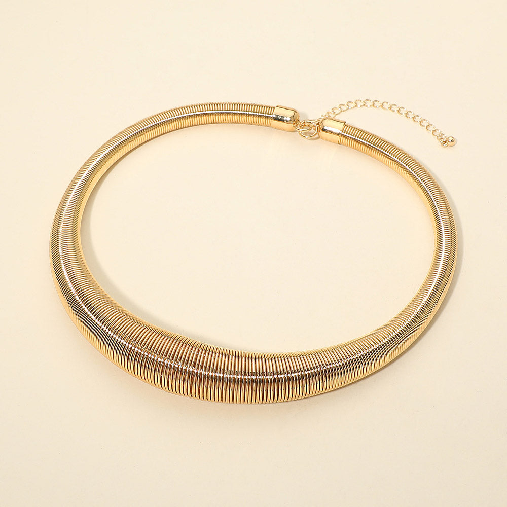 Madeline Love Gold Metal Ribbed Coil Collar Statement Necklace - Necklaces
