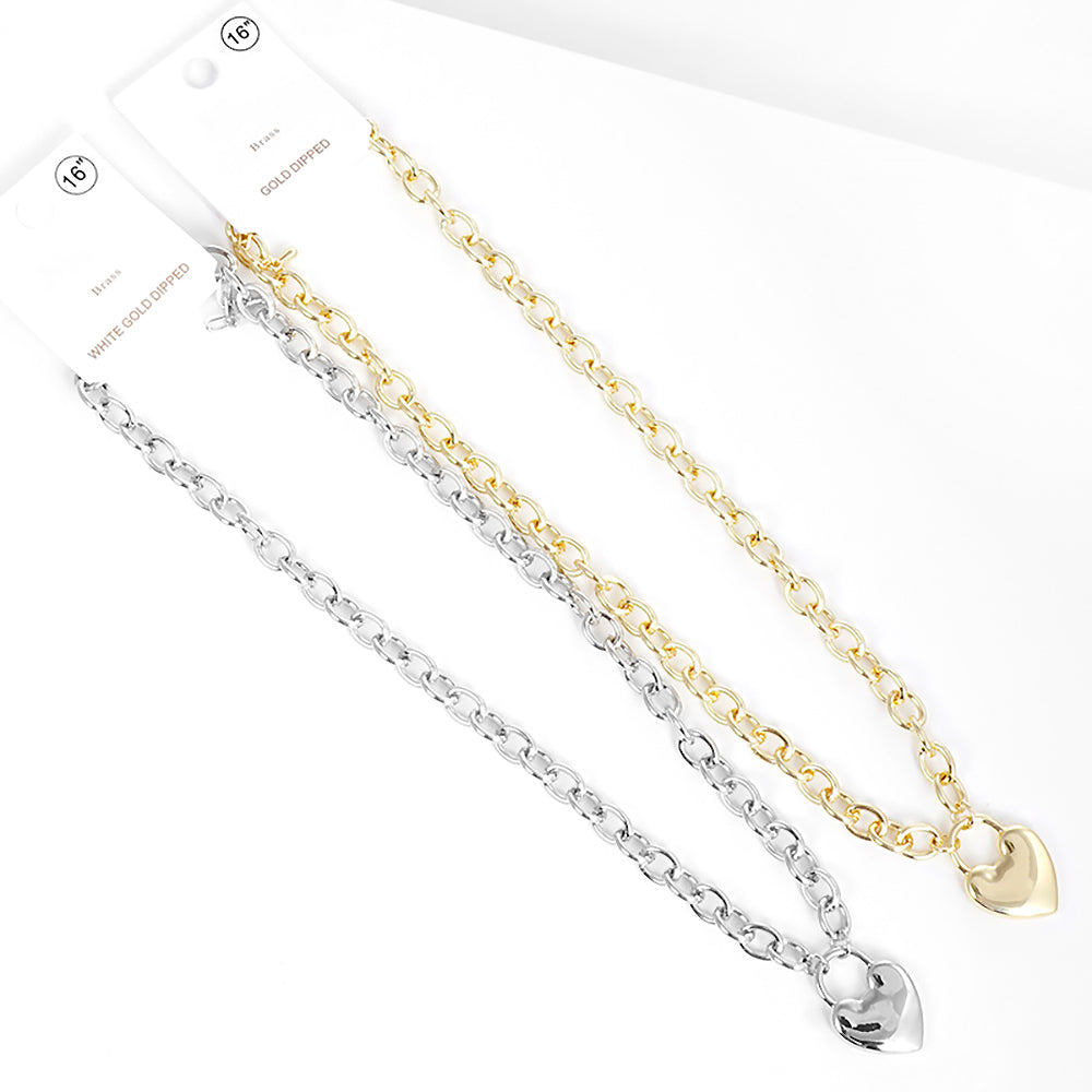 Metal Heart Lock Pendant Necklace - Necklaces