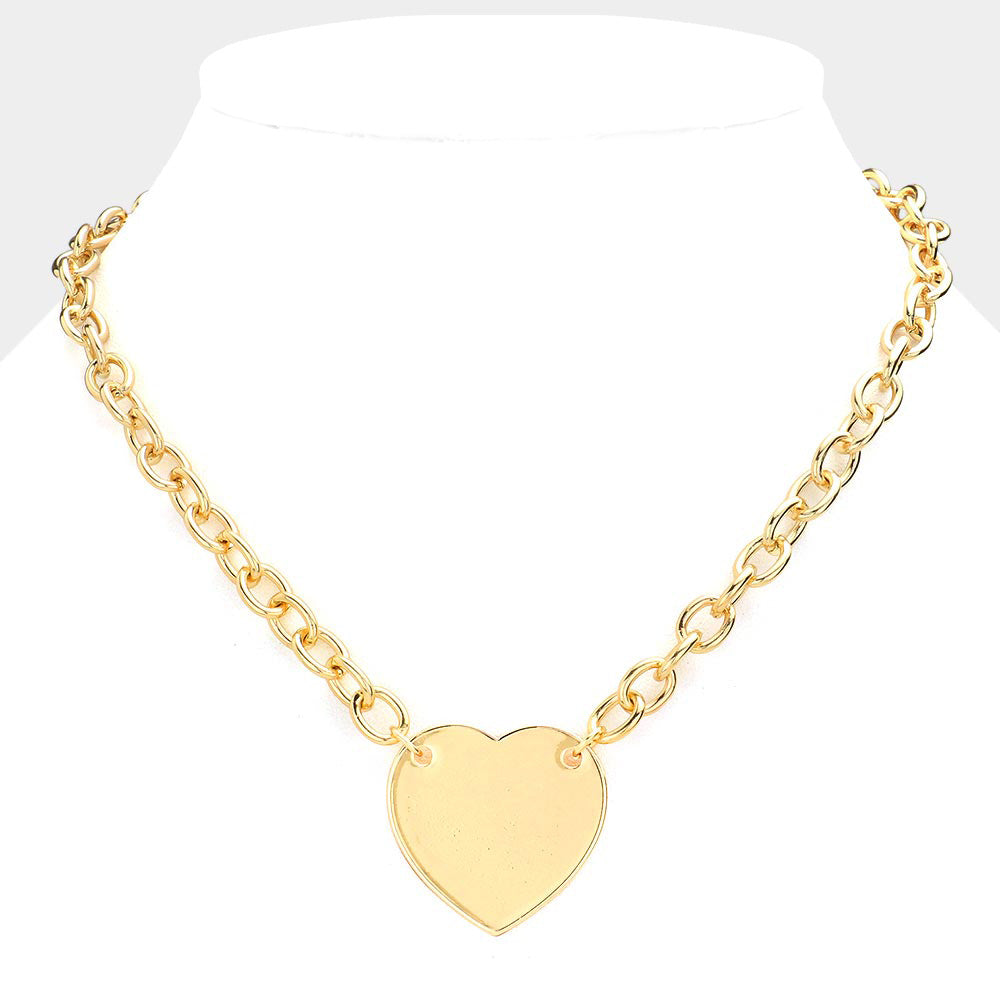 Gold Dipped Brass Metal Heart Necklace