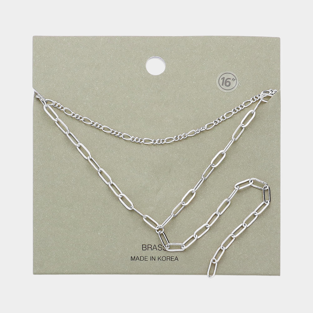 Madeline Love Rhodium Brass Metal Open Metal Link Double Layered Y Necklace - Necklaces