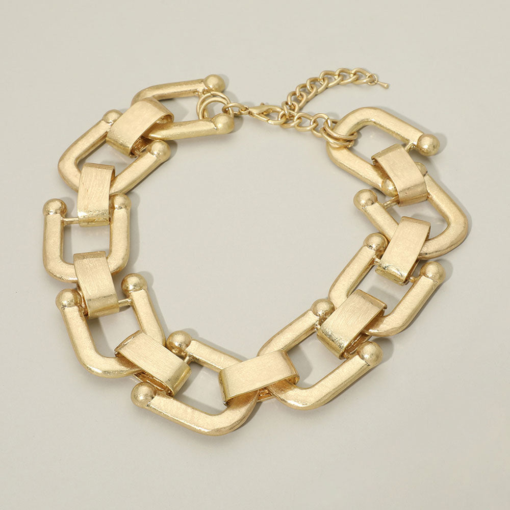 Madeline Love Worn Gold Chunky Worn Metal Square Link Statement Necklace