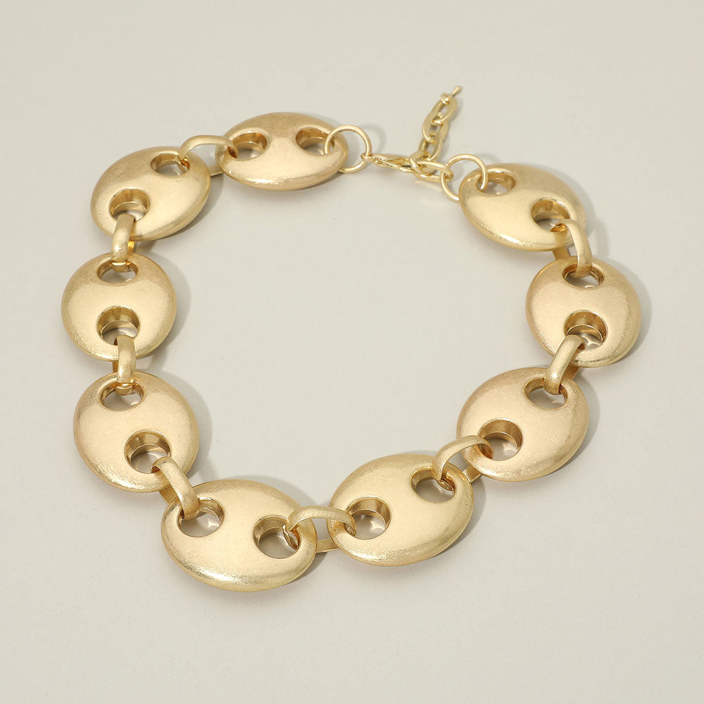 Madeline Love Worn Gold Chunky Worn Metal Mariner Link Statement Necklace