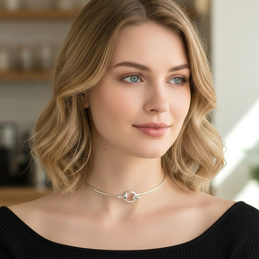 Madeline Love Rhodium Minimal Metal Hook Choker Necklace - Necklaces