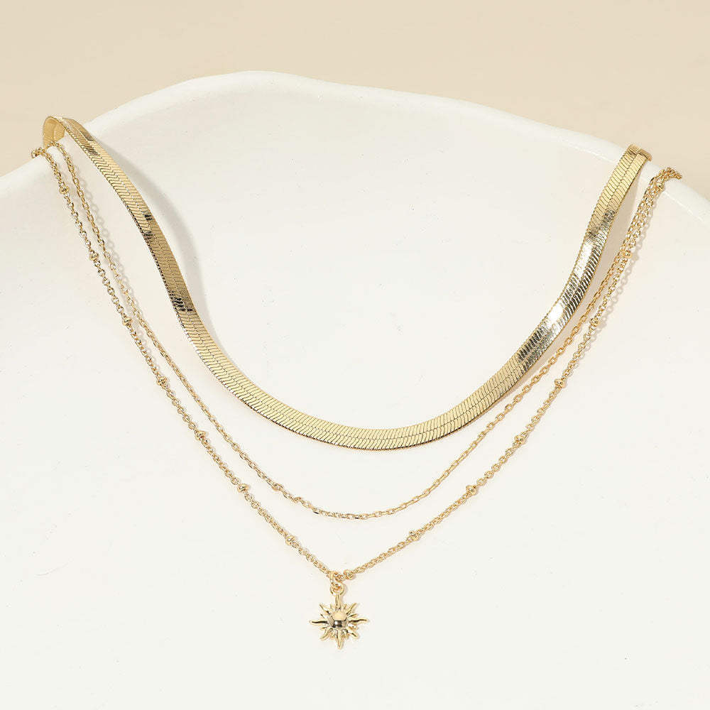 Madeline Love Gold 18K Gold Dipped Sunburst Charm Pendant Herringbone Chain Layered Necklace
