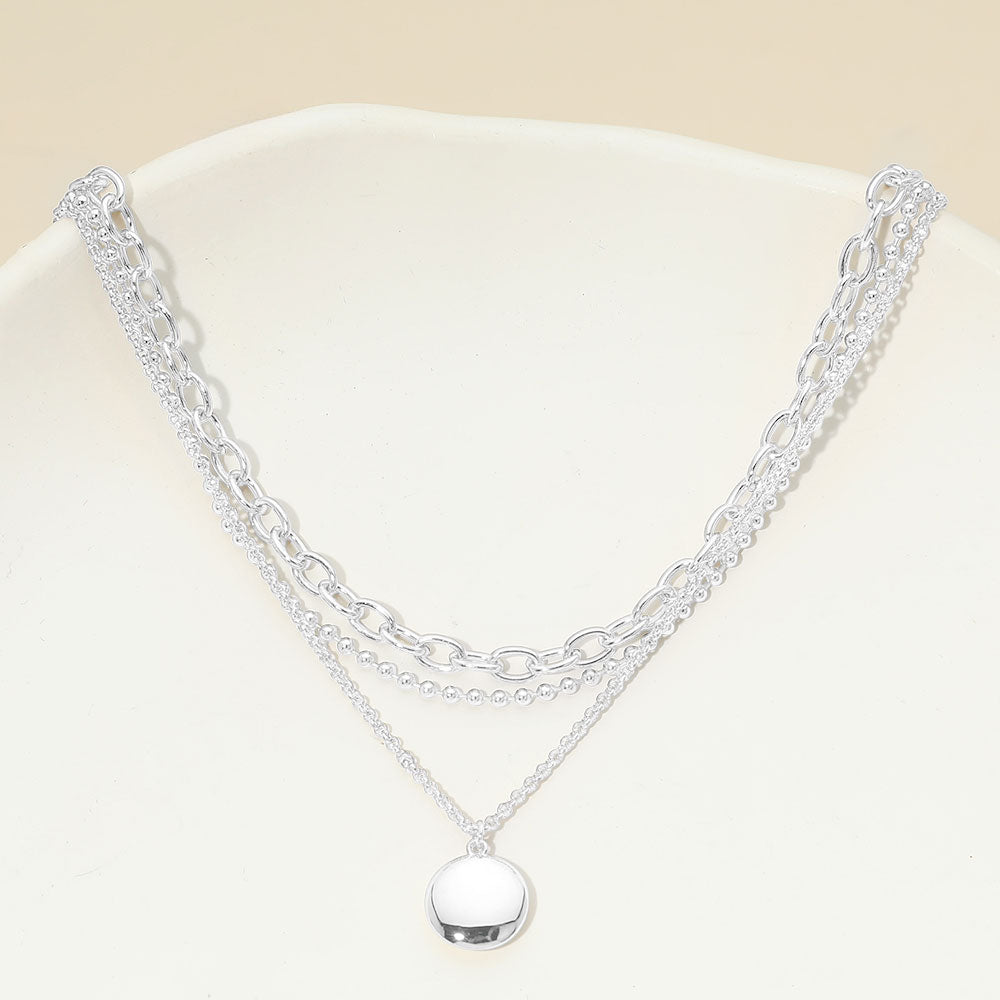 Madeline Love Silver, White Gold White Gold Dipped Polished Round Pendant Accent Mixed Chain Layered Necklace - Necklaces