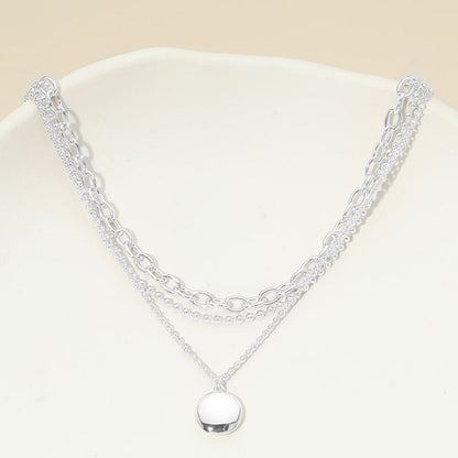 Madeline Love Silver, White Gold White Gold Dipped Polished Round Pendant Accent Mixed Chain Layered Necklace - Necklaces