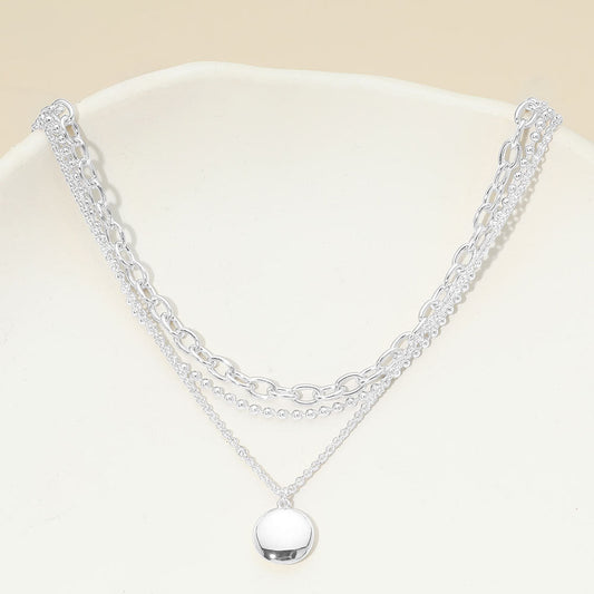 Madeline Love Silver, White Gold White Gold Dipped Polished Round Pendant Accent Mixed Chain Layered Necklace - Necklaces