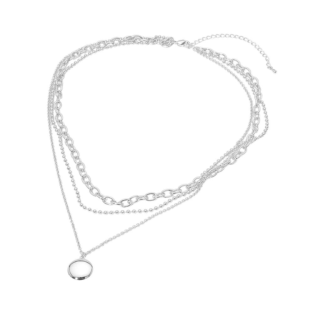 Madeline Love Silver, White Gold White Gold Dipped Polished Round Pendant Accent Mixed Chain Layered Necklace - Necklaces - extra