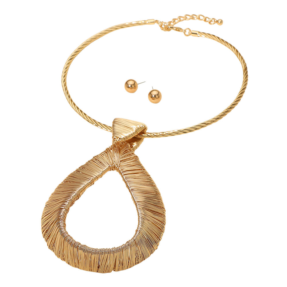Madeline Love Gold Bold Metal Wire Wrapped Teardrop Pendant Statement Necklace - Necklaces - extra