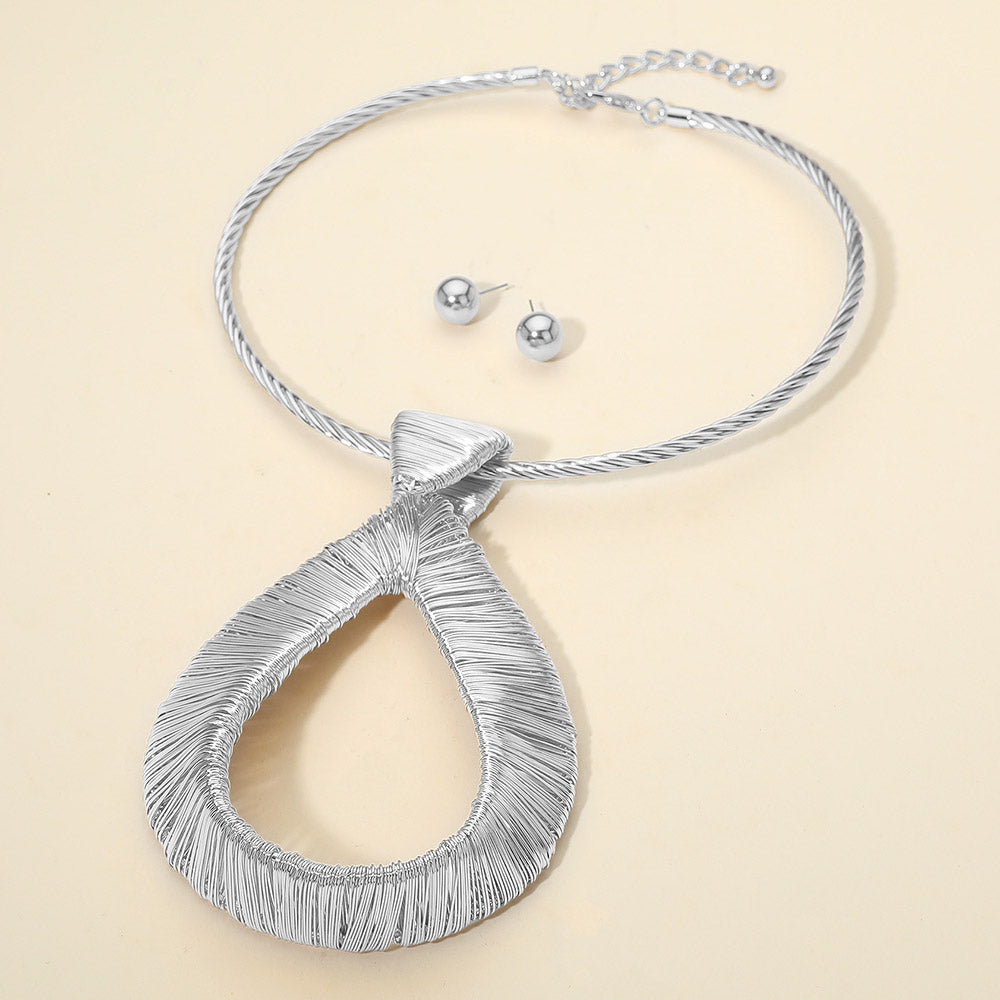 Madeline Love Rhodium Bold Metal Wire Wrapped Teardrop Pendant Statement Necklace - Necklaces