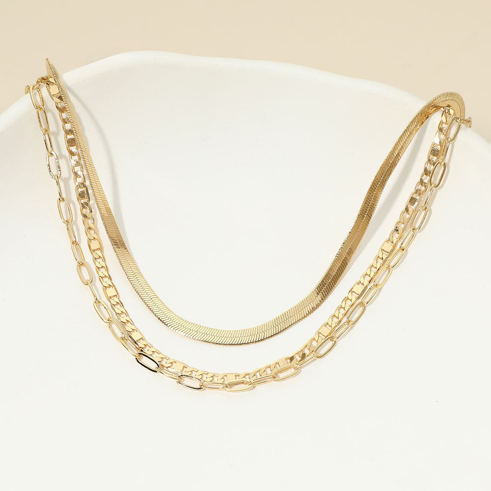 Madeline Love Gold 18K Gold Dipped Herringbone Paperclip Chain Layered Necklace
