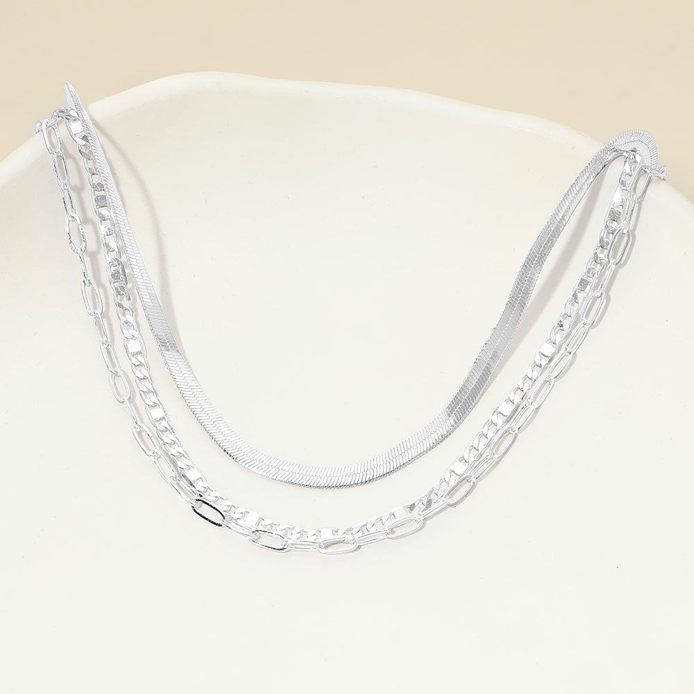 Madeline Love Silver, White Gold White Gold Dipped Herringbone Paperclip Chain Layered Necklace - Necklaces