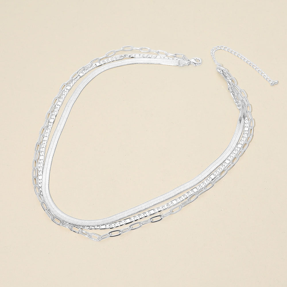 Madeline Love Silver, White Gold White Gold Dipped Herringbone Paperclip Chain Layered Necklace - Necklaces - desc