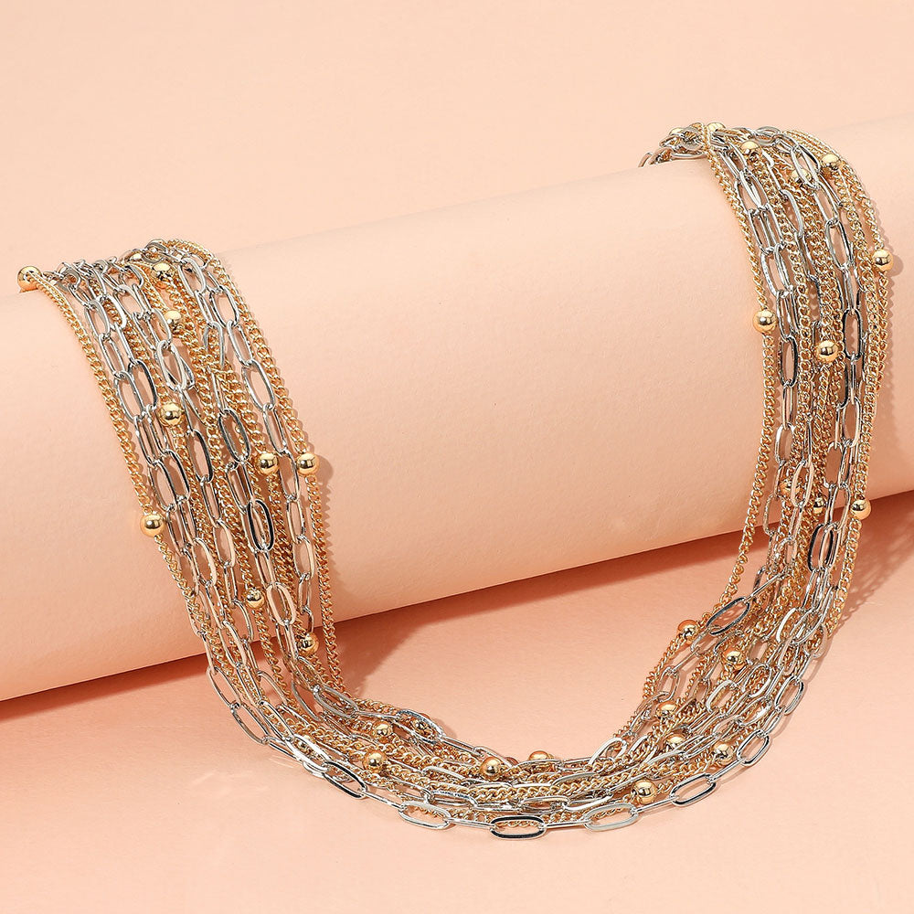 Madeline Love Gold, Silver Textured Metal Multi Chain Strand Necklace