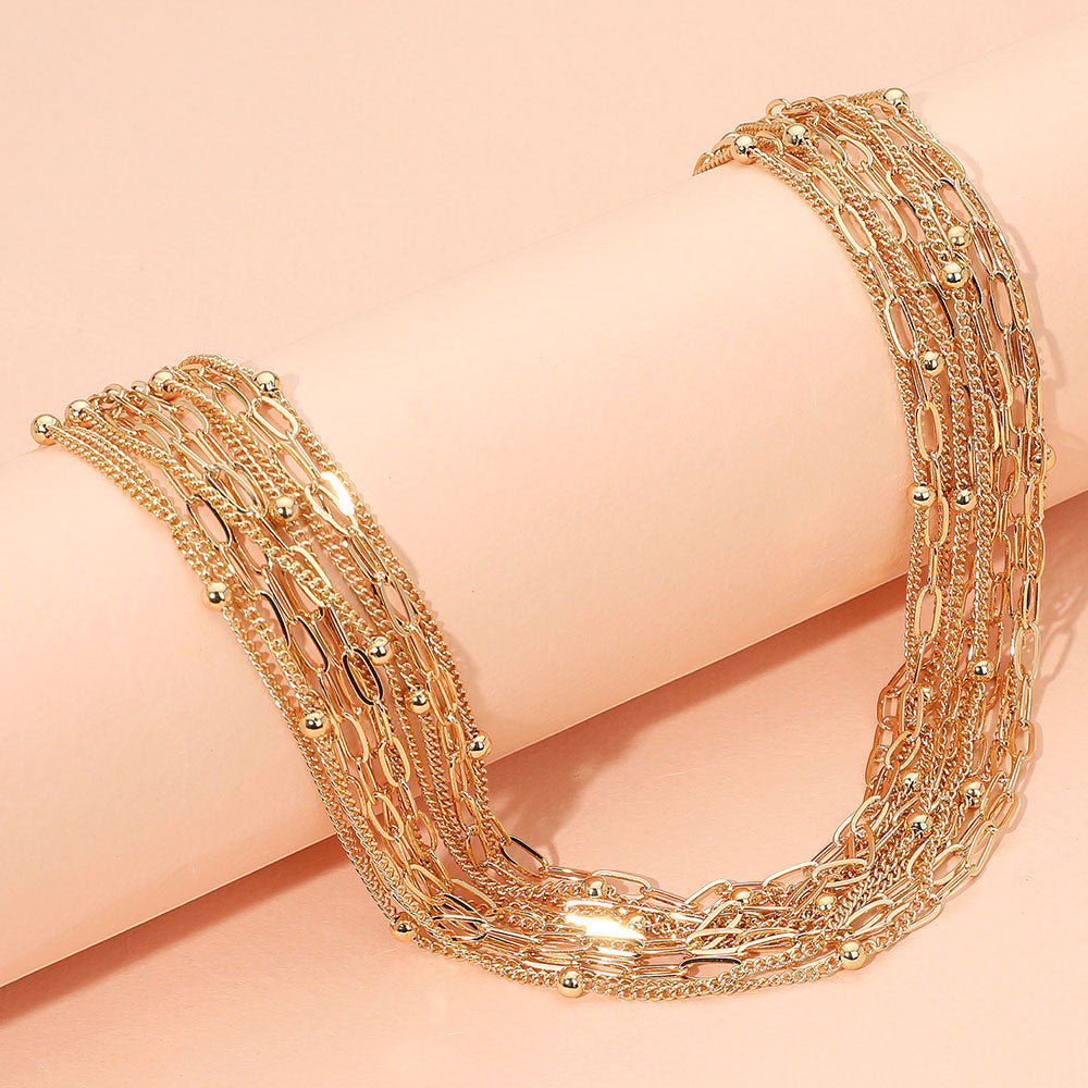Madeline Love Gold Textured Metal Multi Chain Strand Necklace