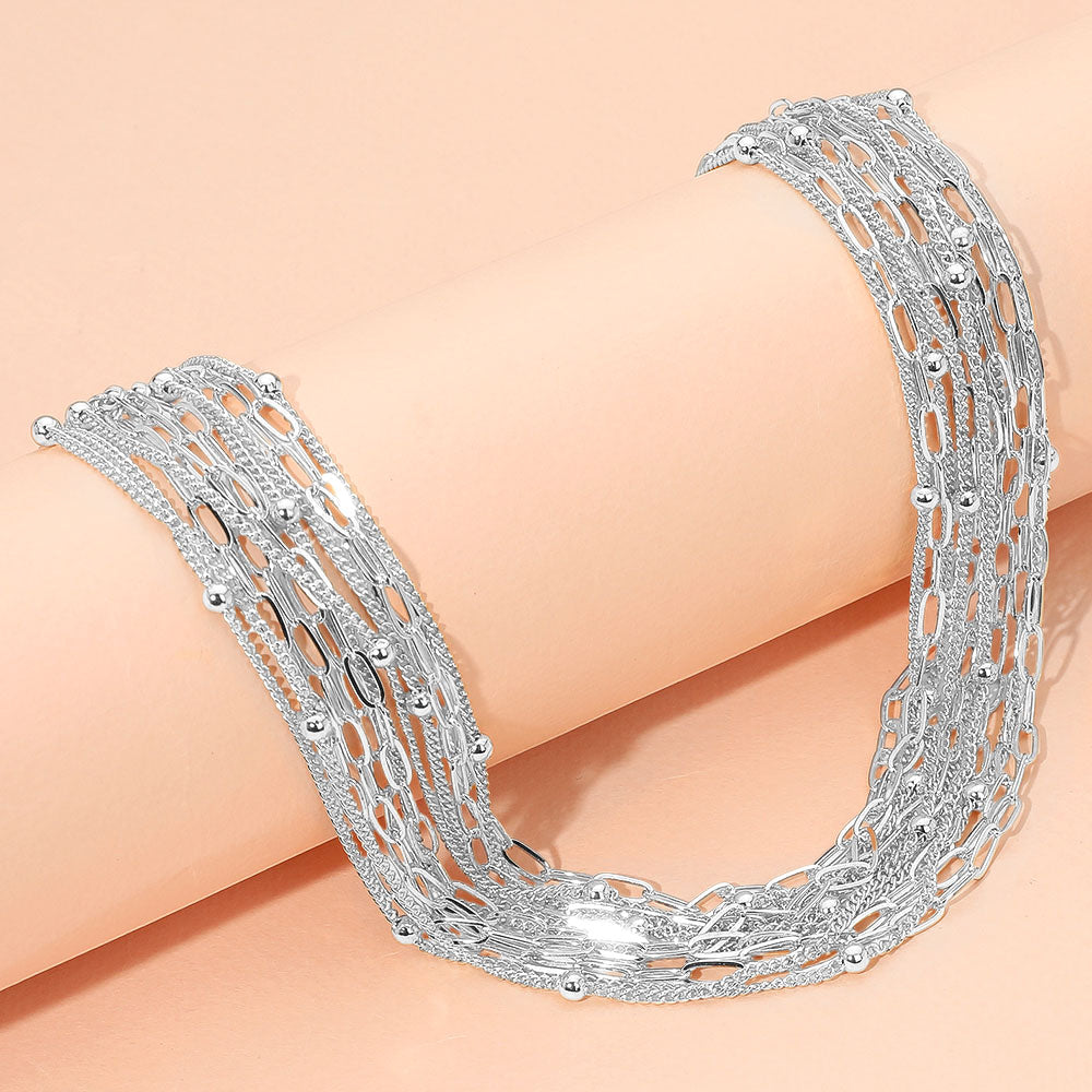 Madeline Love Silver Textured Metal Multi Chain Strand Necklace