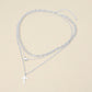 Madeline Love Silver, White Gold White Gold Dipped Cross Pendant Heart Charm Accent Mixed Chain Layered Necklace - Necklaces - desc