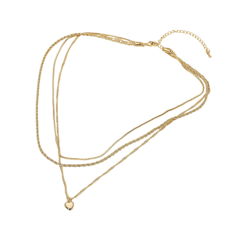 Madeline Love Gold 18K Gold Dipped Heart Charm Pendant Accent Mixed Chain Layered Necklace - Necklaces - extra