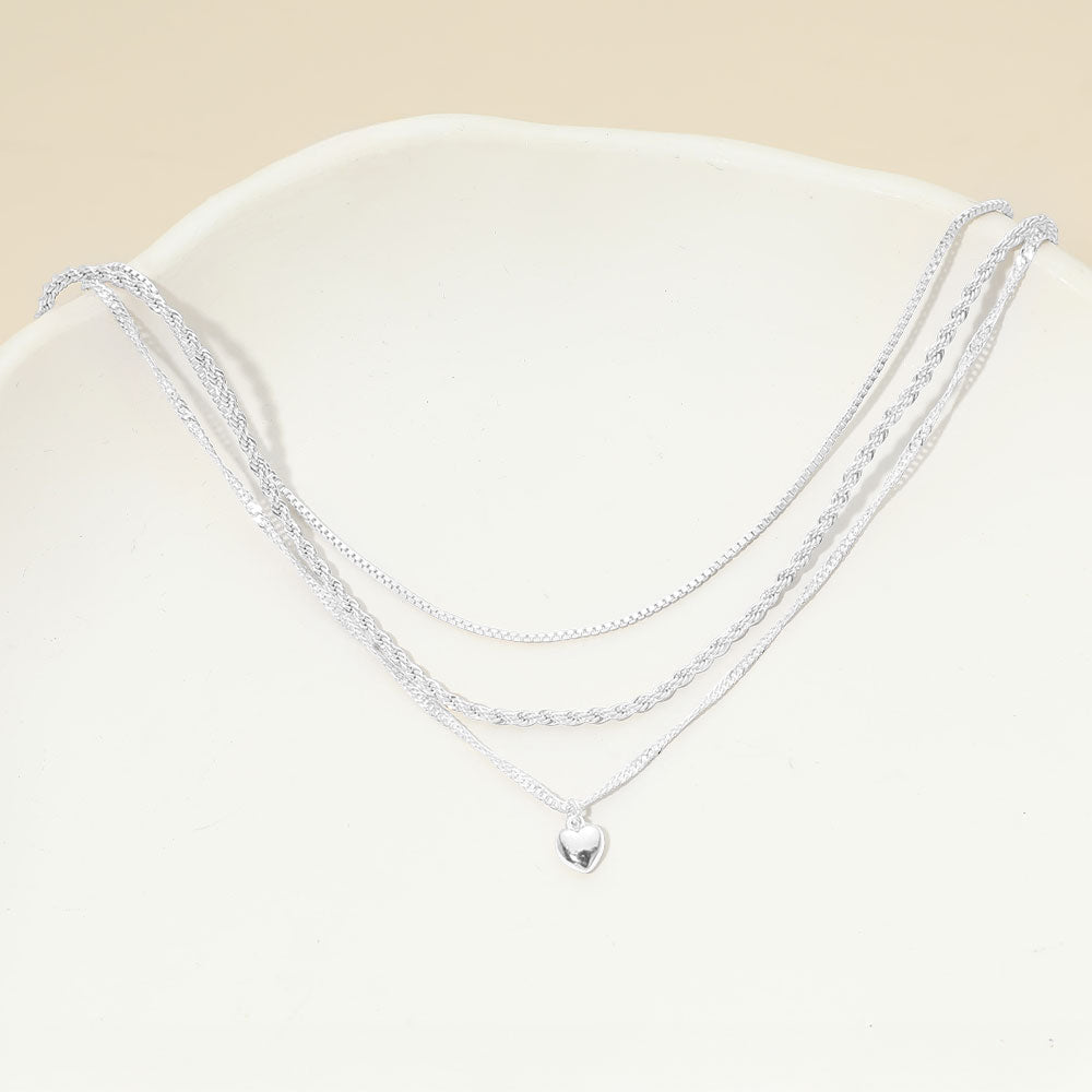 Madeline Love Silver, White Gold White Gold Dipped Heart Charm Pendant Accent Mixed Chain Layered Necklace - Necklaces