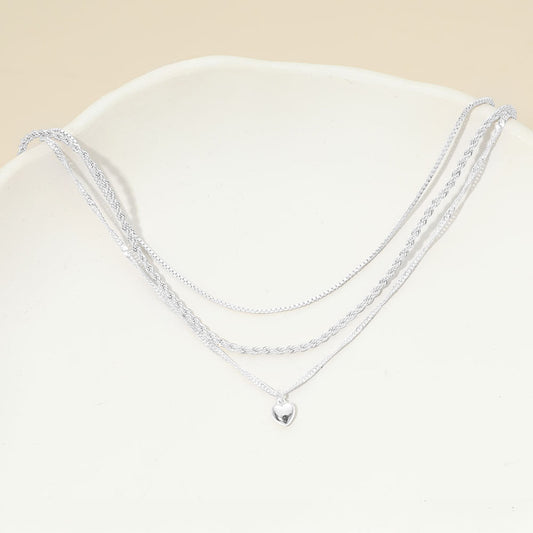 Madeline Love Silver, White Gold White Gold Dipped Heart Charm Pendant Accent Mixed Chain Layered Necklace - Necklaces