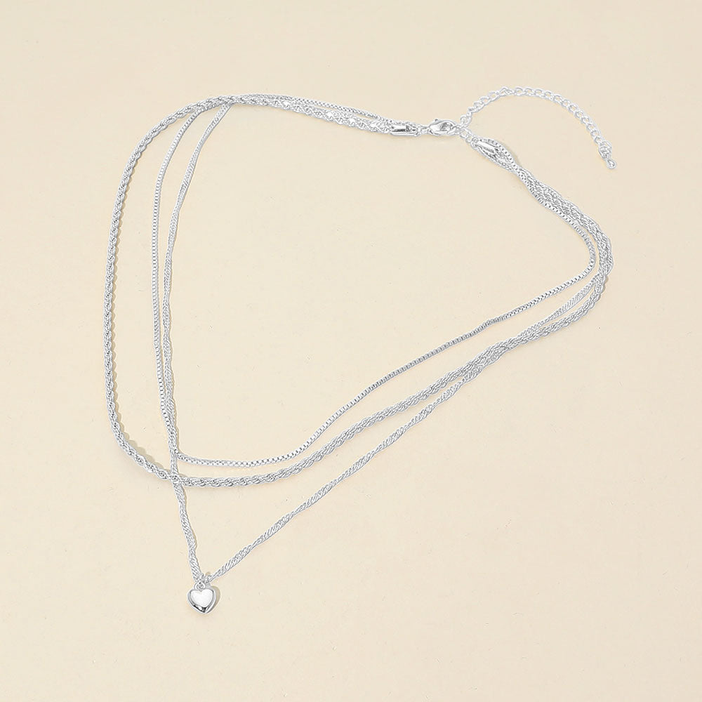 Madeline Love Silver, White Gold White Gold Dipped Heart Charm Pendant Accent Mixed Chain Layered Necklace - Necklaces - desc