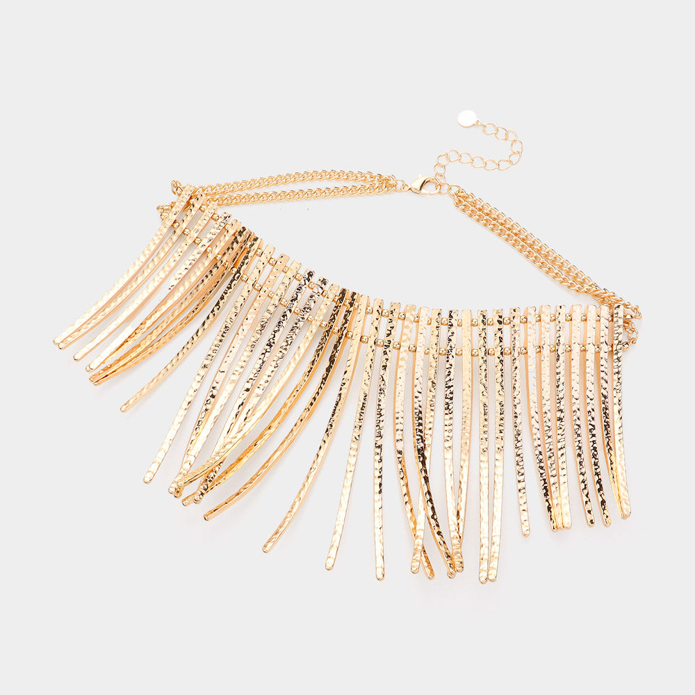 Madeline Love Gold Curved metal bar fringe armor necklace - Necklaces - desc