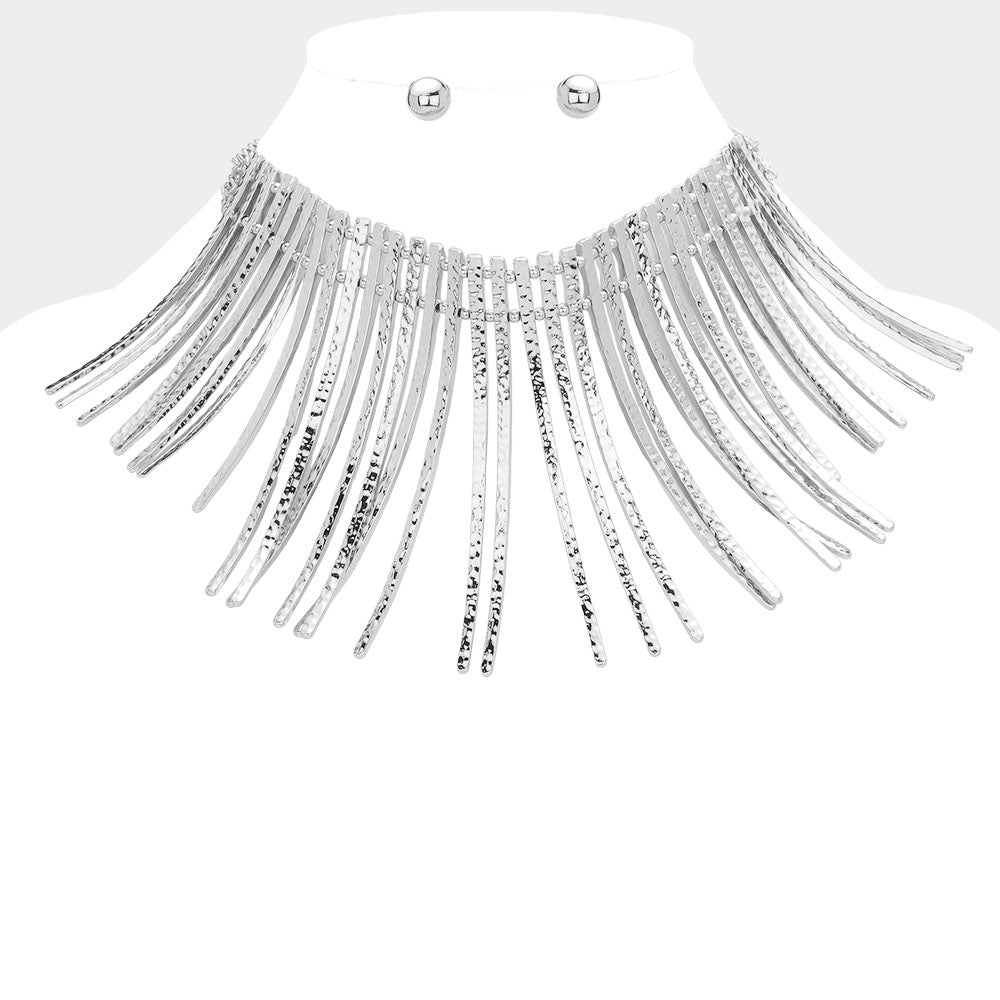 Madeline Love Rhodium Curved metal bar fringe armor necklace - Necklaces
