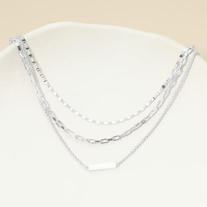 Madeline Love Silver, White Gold White Gold Dipped Bar Pendant Layered Mixed Chain Layered Necklace - Necklaces