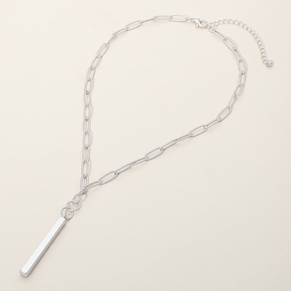 Madeline Love Matte Silver Matte Metal Bar Pendant Paperclip Chain Necklace - Necklaces