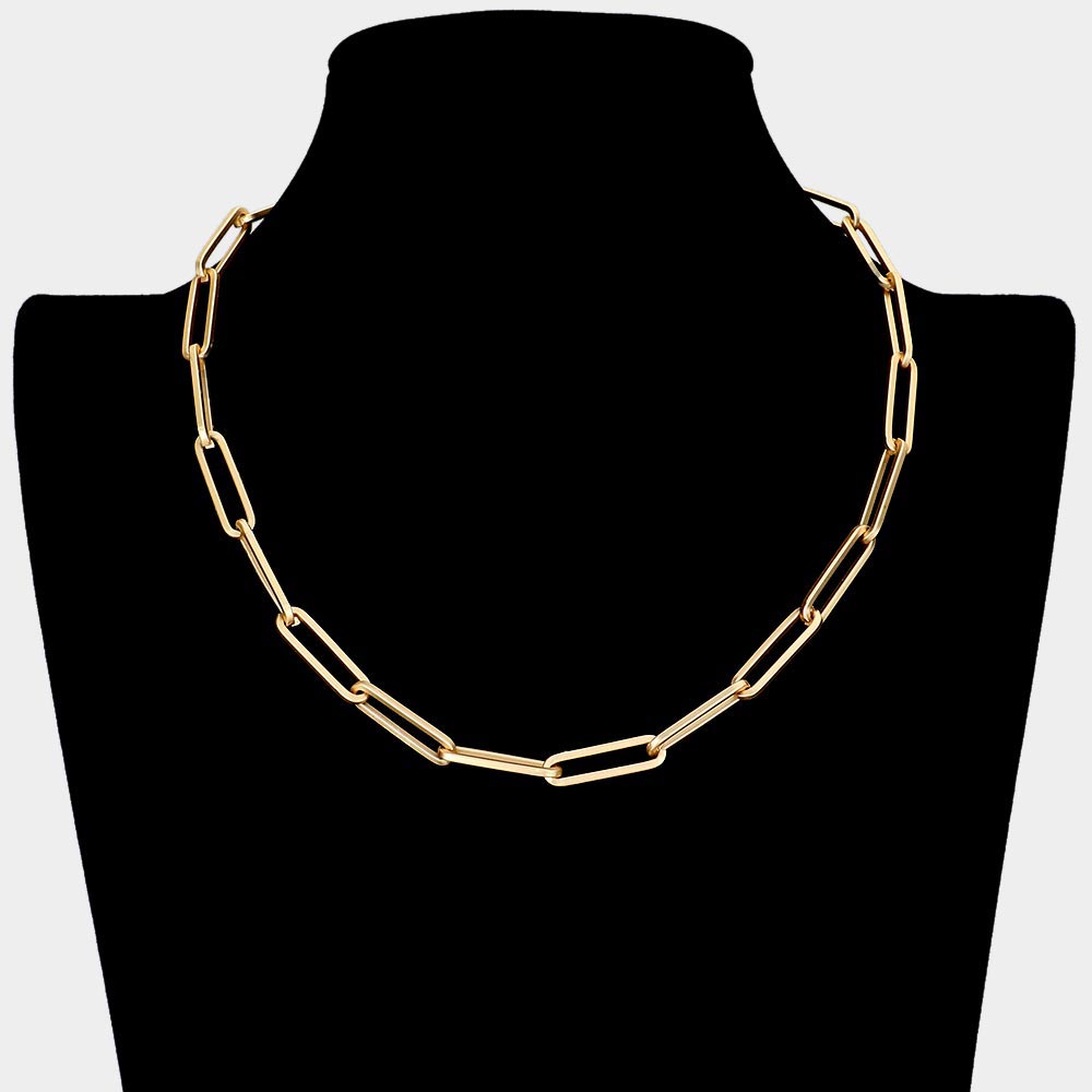Madeline Love Matte gold Open Metal Oval Link Necklace - Necklaces