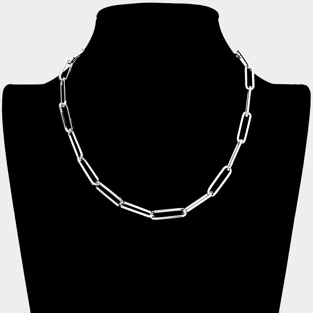 Madeline Love Rhodium Open Metal Oval Link Necklace - Necklaces