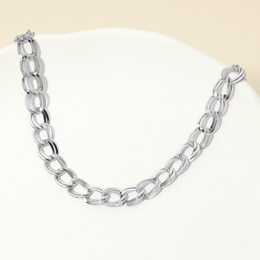 Madeline Love Silver Stainless Steel Textured Link Chain Necklace