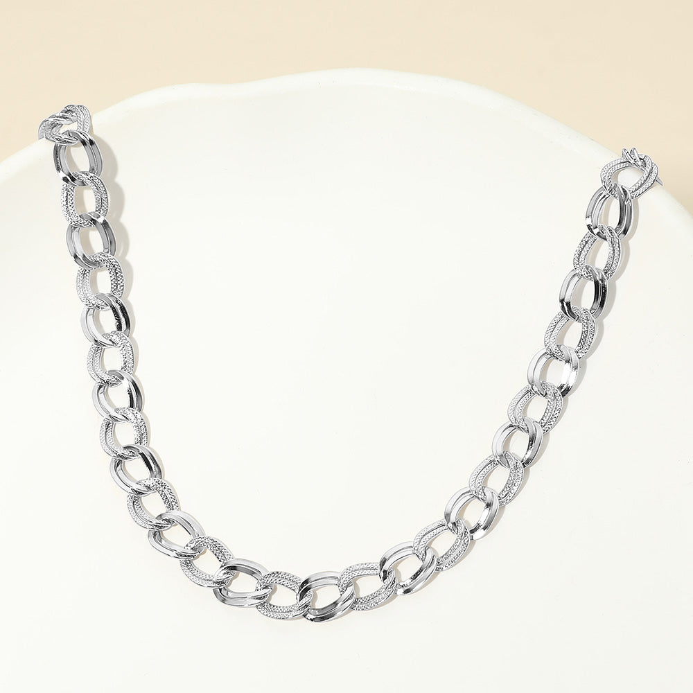 Madeline Love Silver Stainless Steel Textured Link Chain Necklace