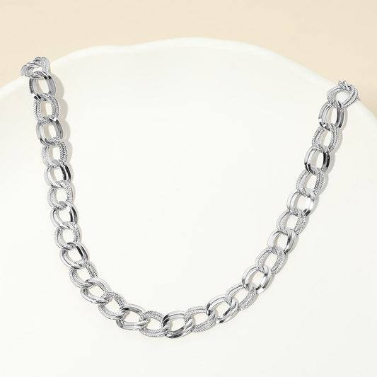 Madeline Love Silver Stainless Steel Textured Link Chain Necklace
