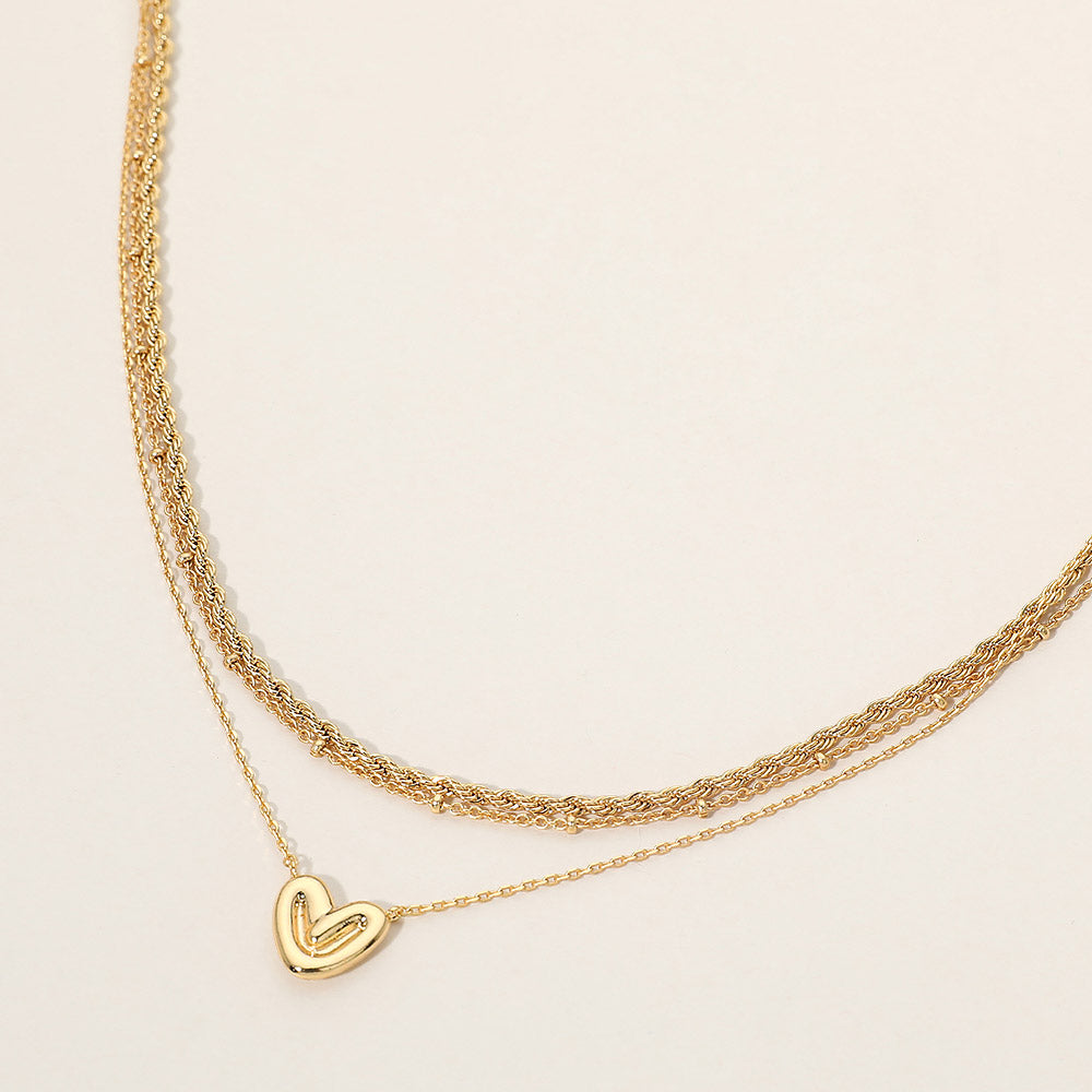 Madeline Love Gold 18K Gold Dipped Open Heart Pendant Accent Layered Chain Necklace