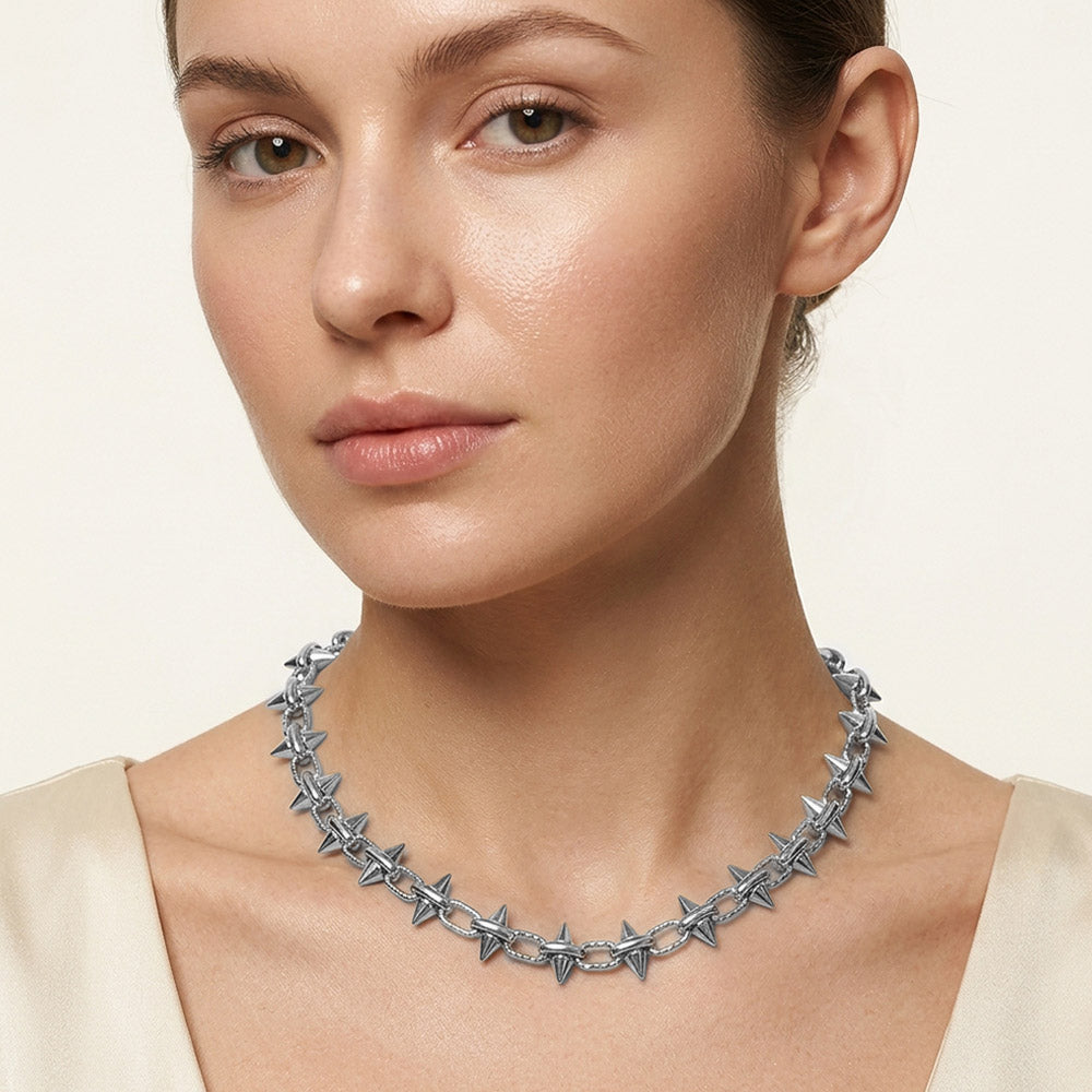 Madeline Love Silver Stainless Steel Spike Link Chain Necklace