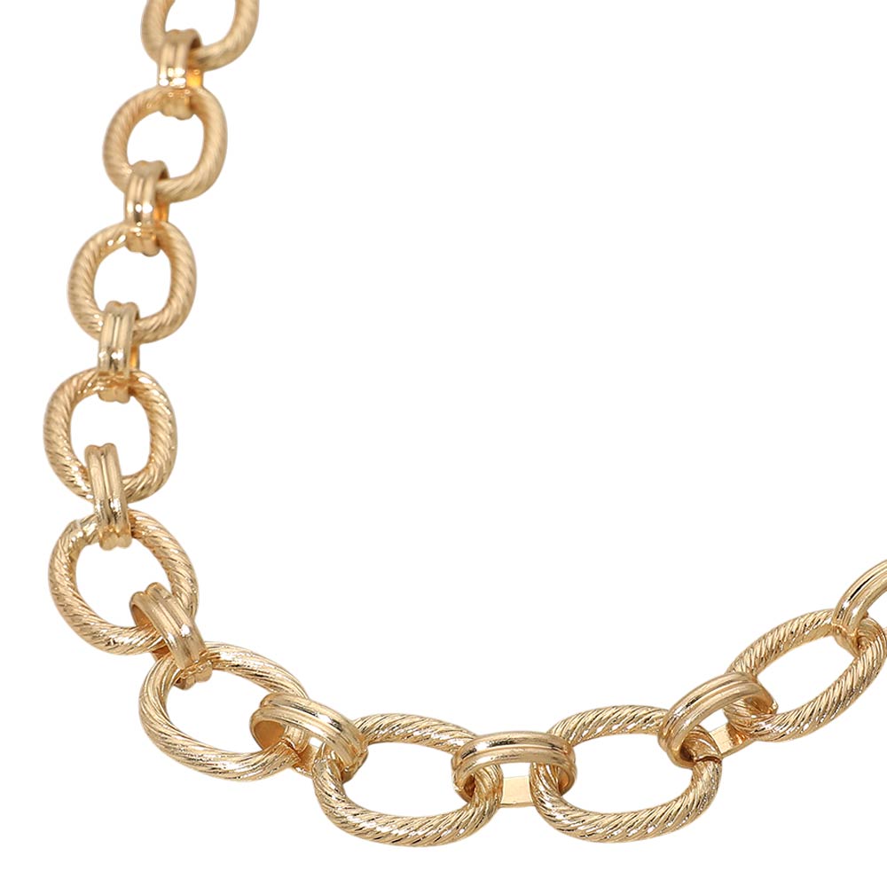 Madeline Love Worn Gold Textured Metal Oval Link Chain Necklace - Necklaces - desc