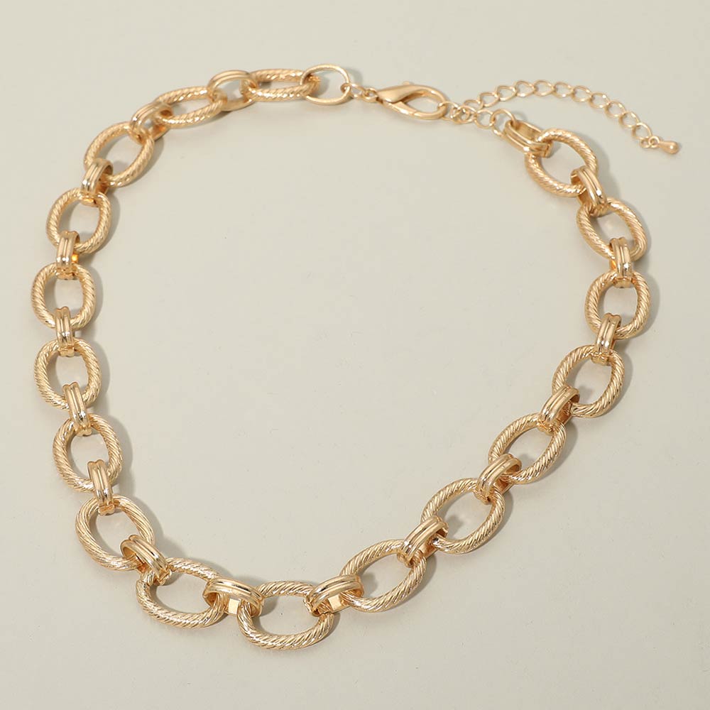 Madeline Love Worn Gold Textured Metal Oval Link Chain Necklace - Necklaces - extra