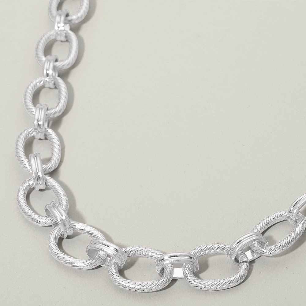 Madeline Love Worn Silver Textured Metal Oval Link Chain Necklace - Necklaces