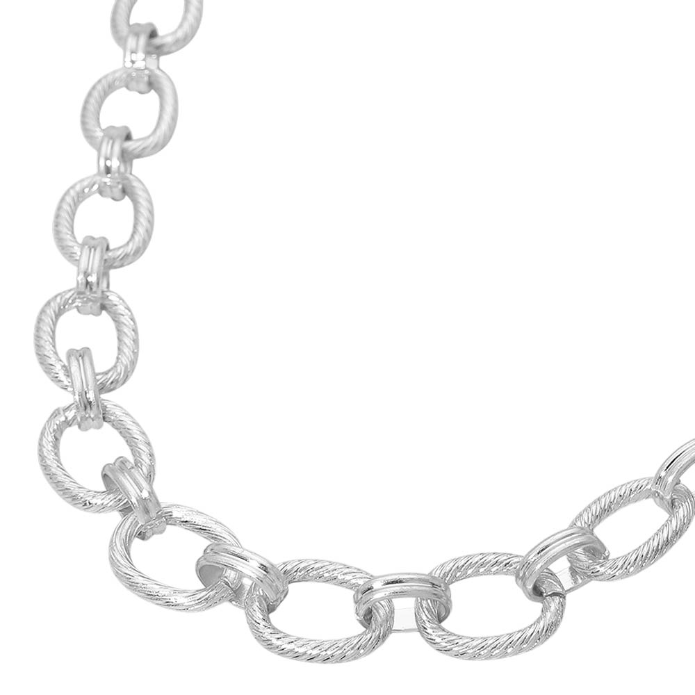 Madeline Love Worn Silver Textured Metal Oval Link Chain Necklace - Necklaces - desc