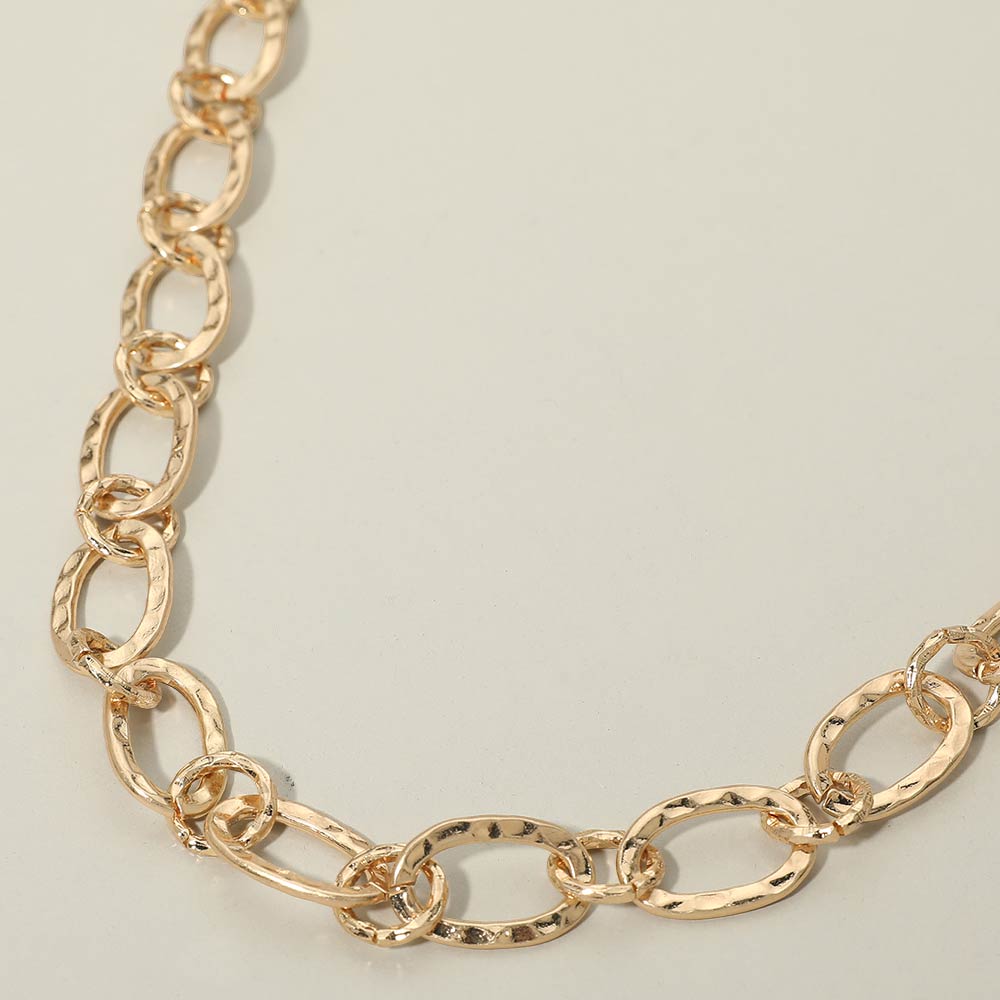 Madeline Love Worn Gold Hammered Metal Oval Link Necklace - Necklaces
