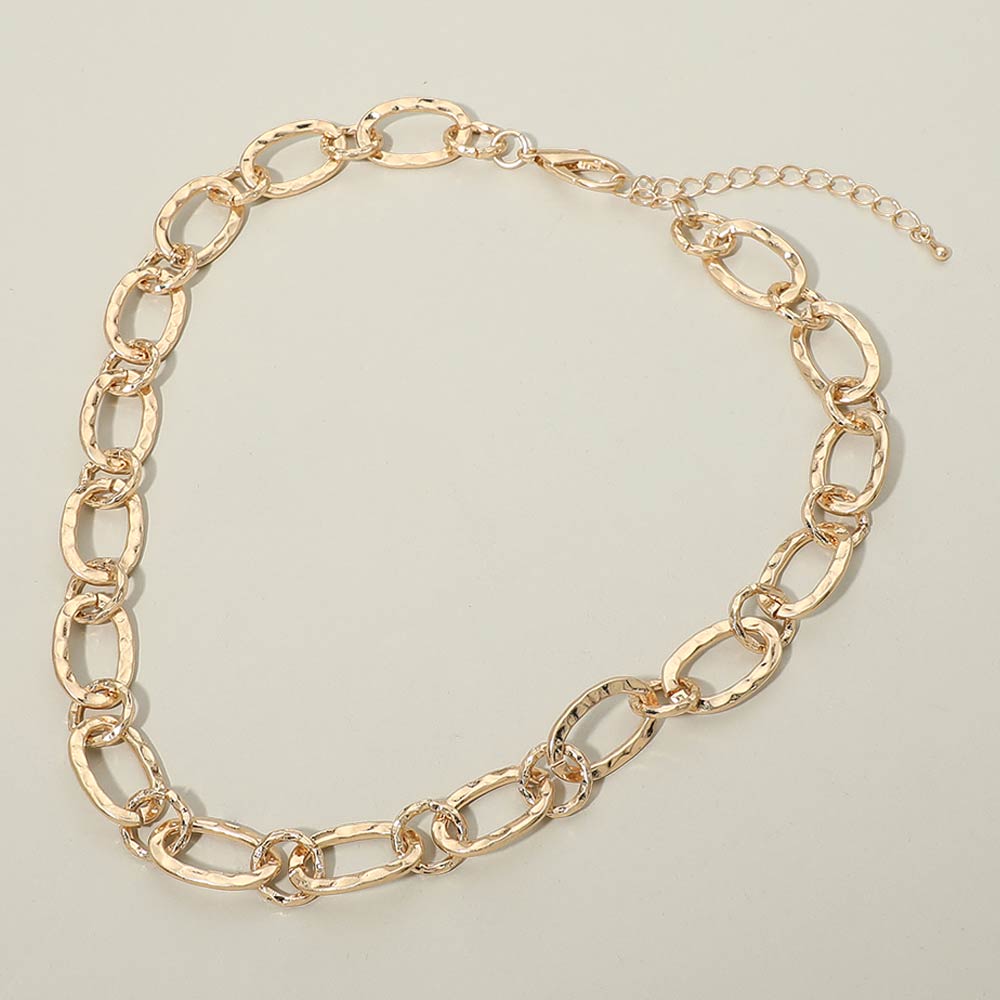 Madeline Love Worn Gold Hammered Metal Oval Link Necklace - Necklaces - extra