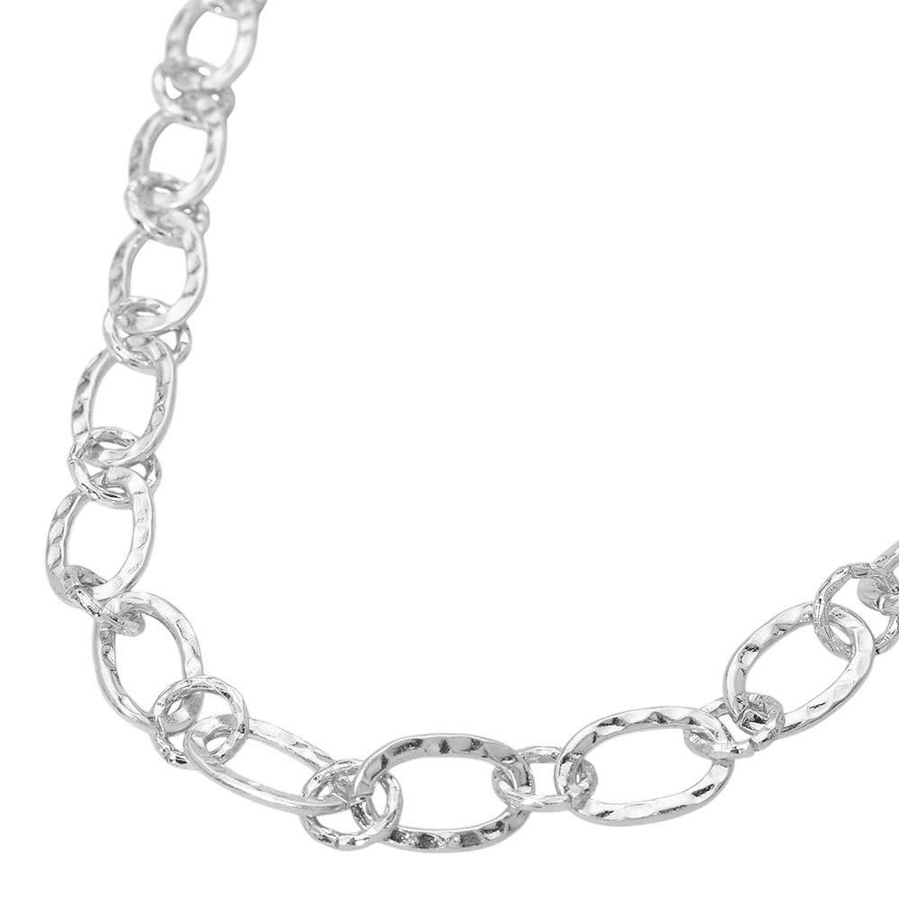Madeline Love Worn Silver Hammered Metal Oval Link Necklace - Necklaces - desc