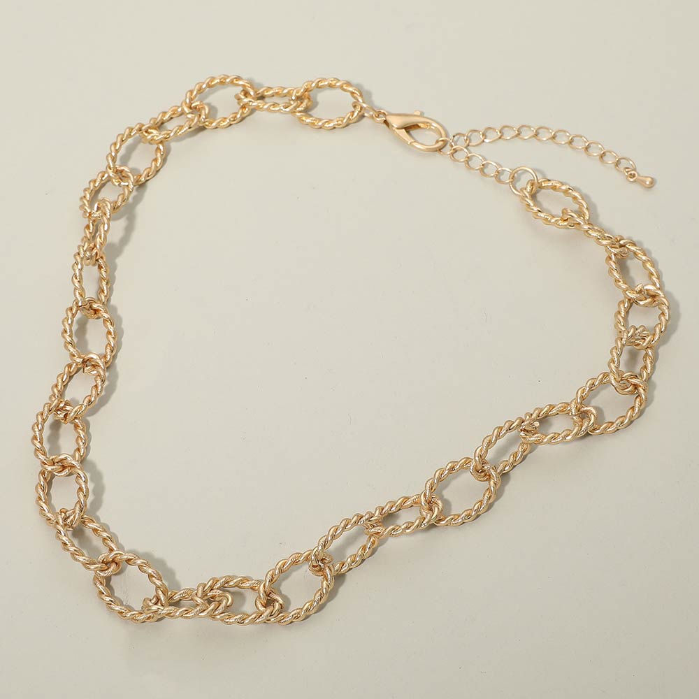 Madeline Love Worn Gold Twisted Metal Oval Link Chain Necklace - Necklaces - extra