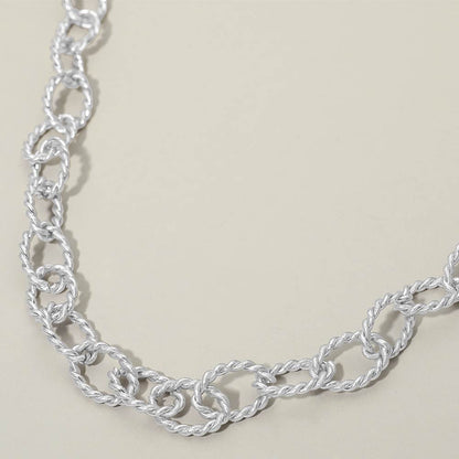 Madeline Love Worn Silver Twisted Metal Oval Link Chain Necklace - Necklaces