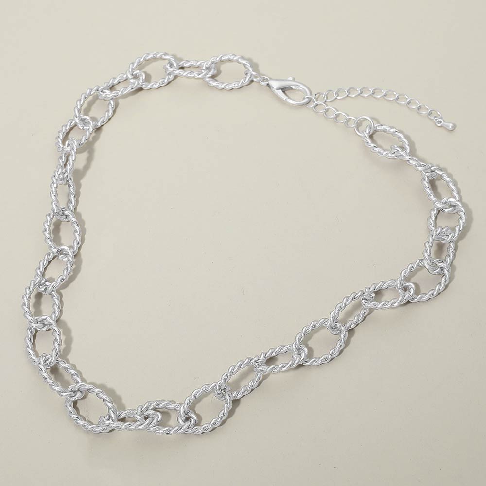 Madeline Love Worn Silver Twisted Metal Oval Link Chain Necklace - Necklaces - extra