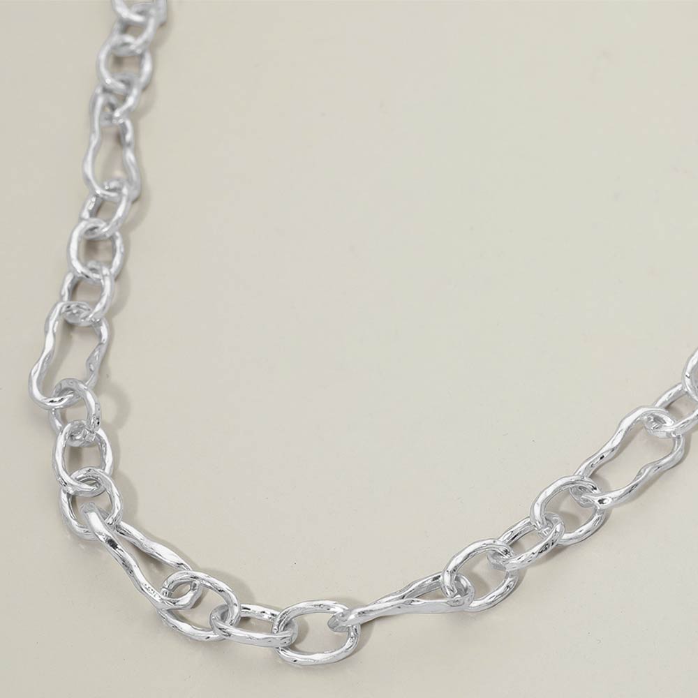 Madeline Love Worn Silver Chunky Textured Link Chain Necklace