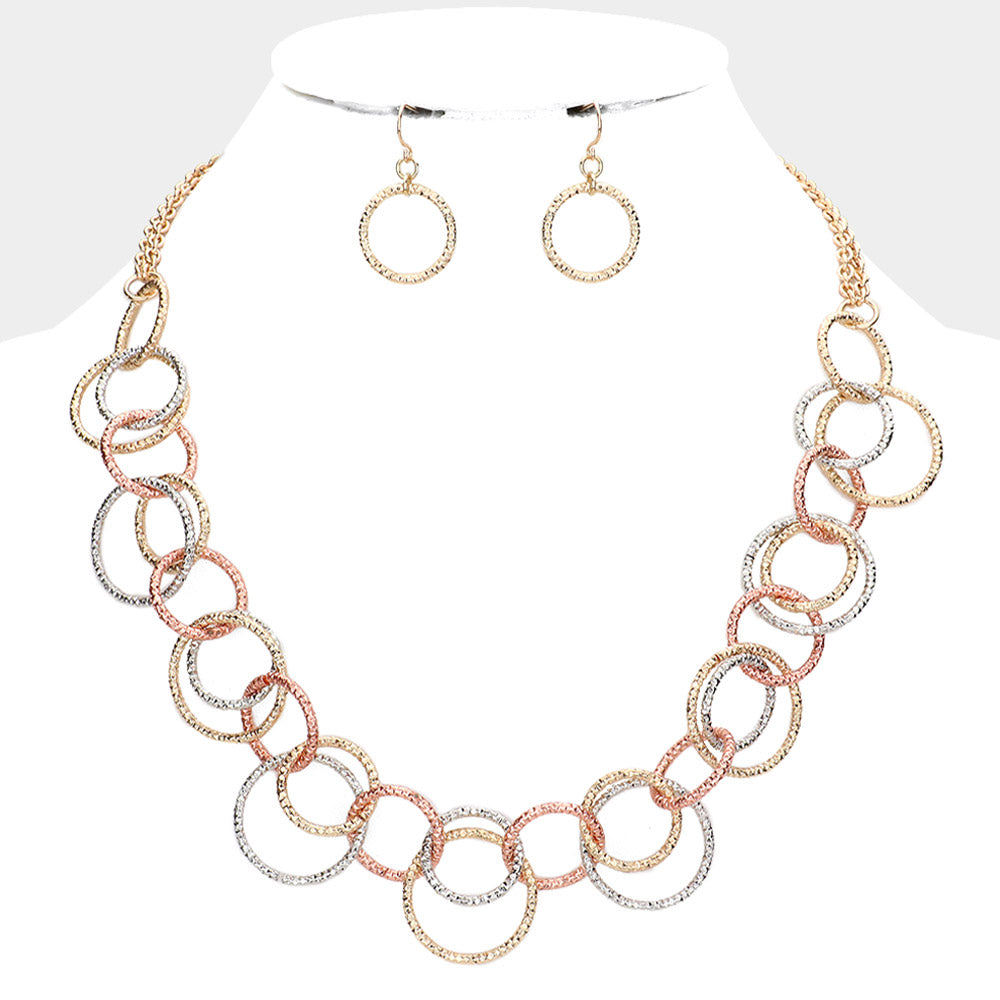 Madeline Love Gold, Multi Multi Link Open Circle Metal Necklace - Necklaces
