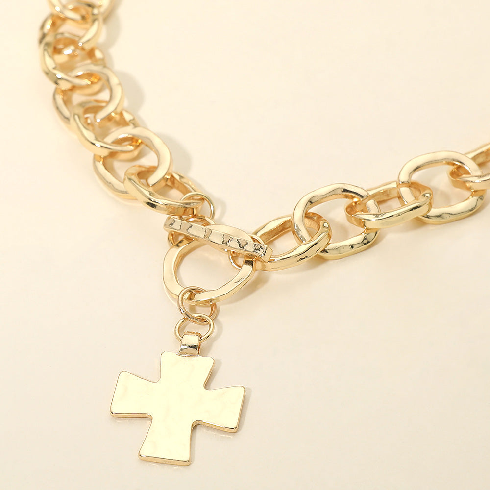 Madeline Love Gold Cross Charm Chunky Chain Toggle Necklace - Necklaces